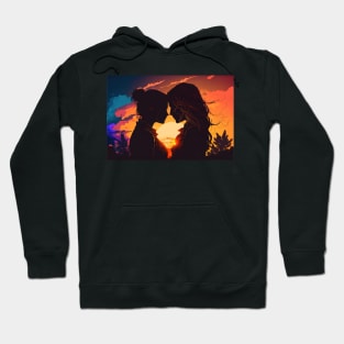 Girl couple with sunset background Hoodie
